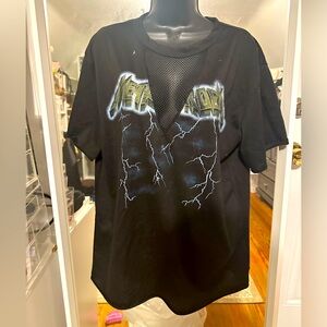 Sexy Metallic Fashion Nova tee shirt with low mesh v neck